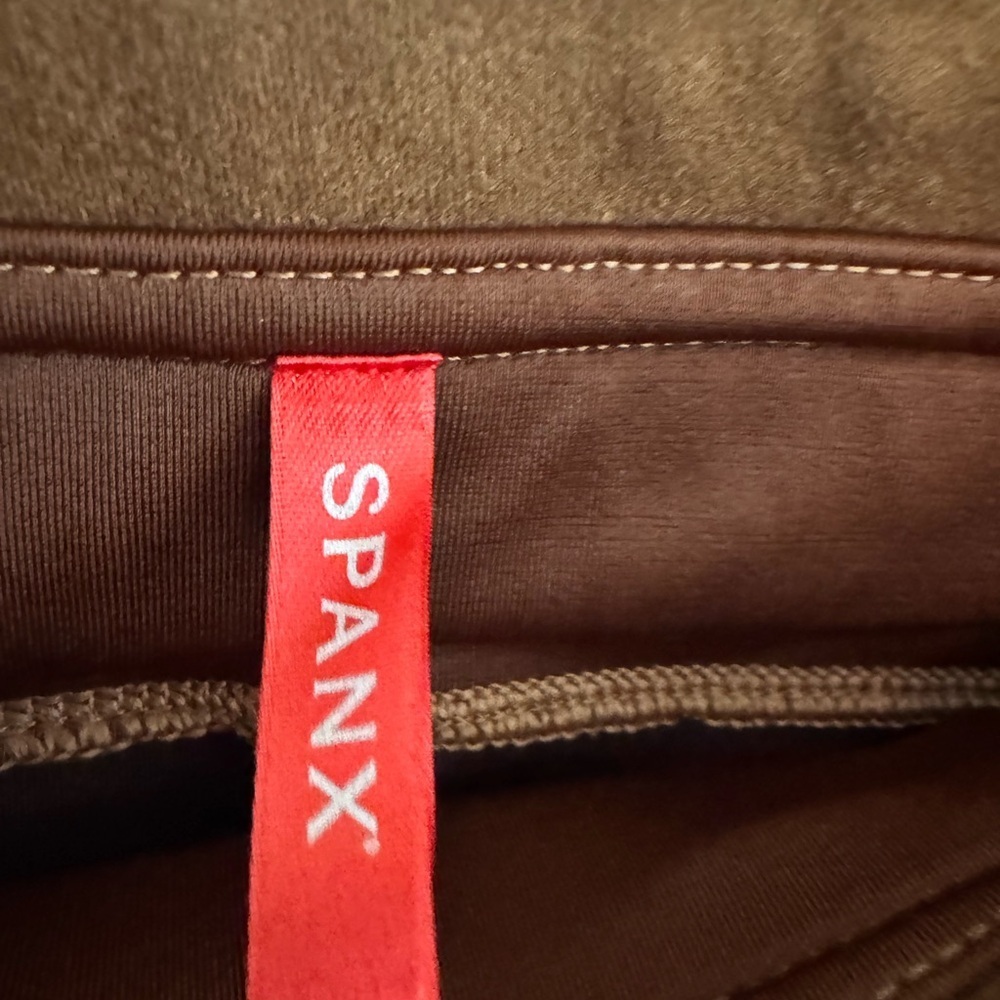 Spanx Faux Suede Leggings Rich Caramel Brown High Waisted Shaping Pants S Petite - Picture 5 of 9